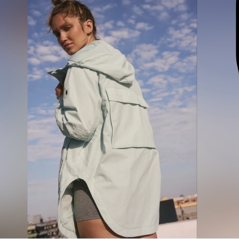 FP Movement by Free People Light Blue PACKABLE Rain Jacket